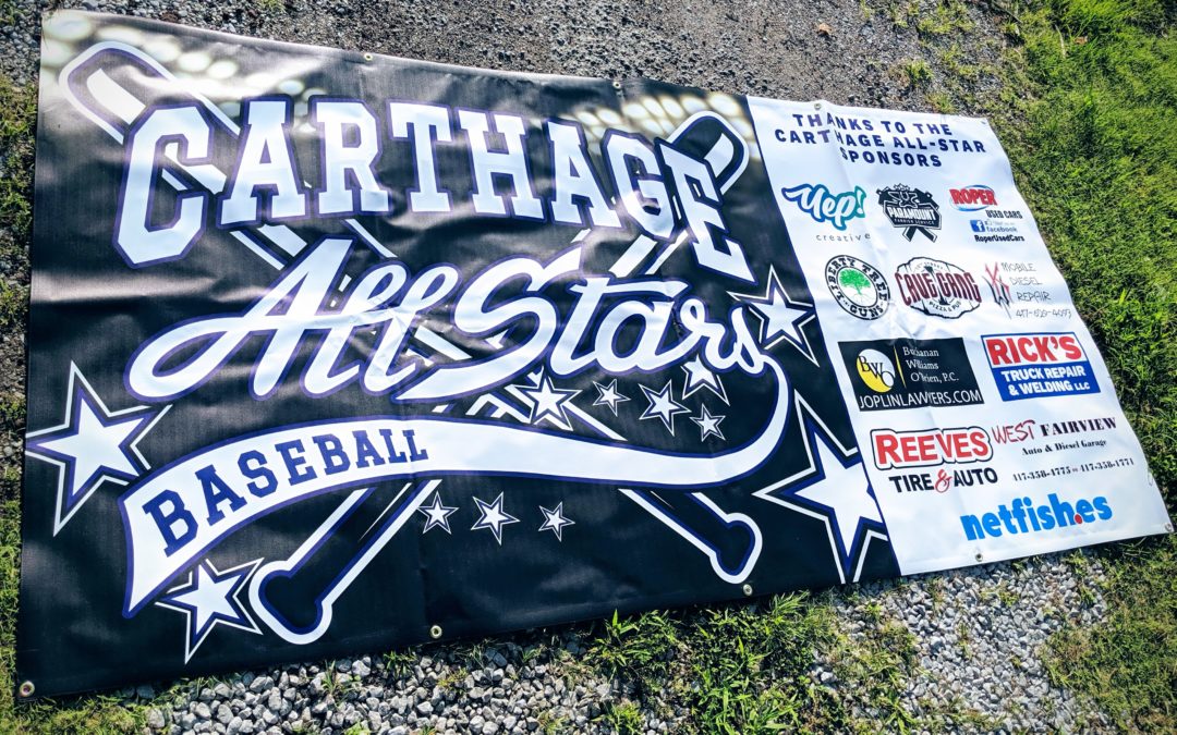 Carthage 8U All-Stars Baseball Sponsor Banner.